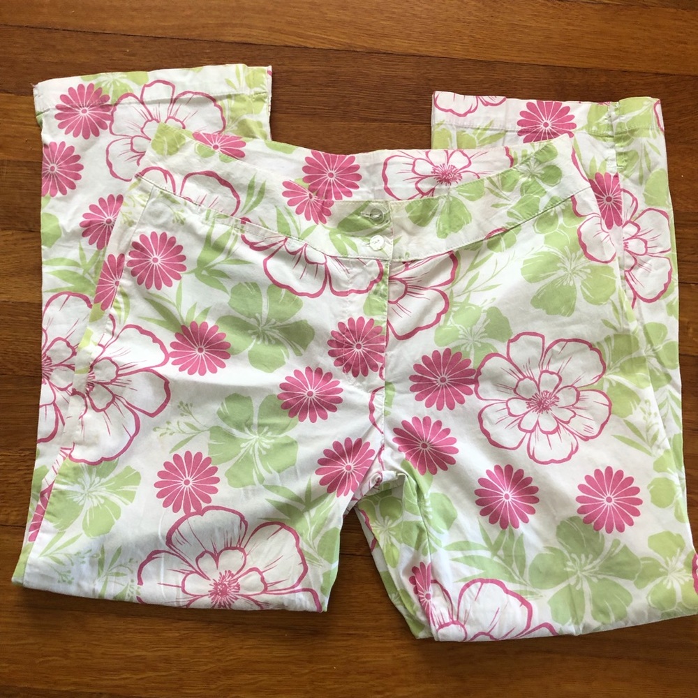Syko summer cropped pants, pink green and white